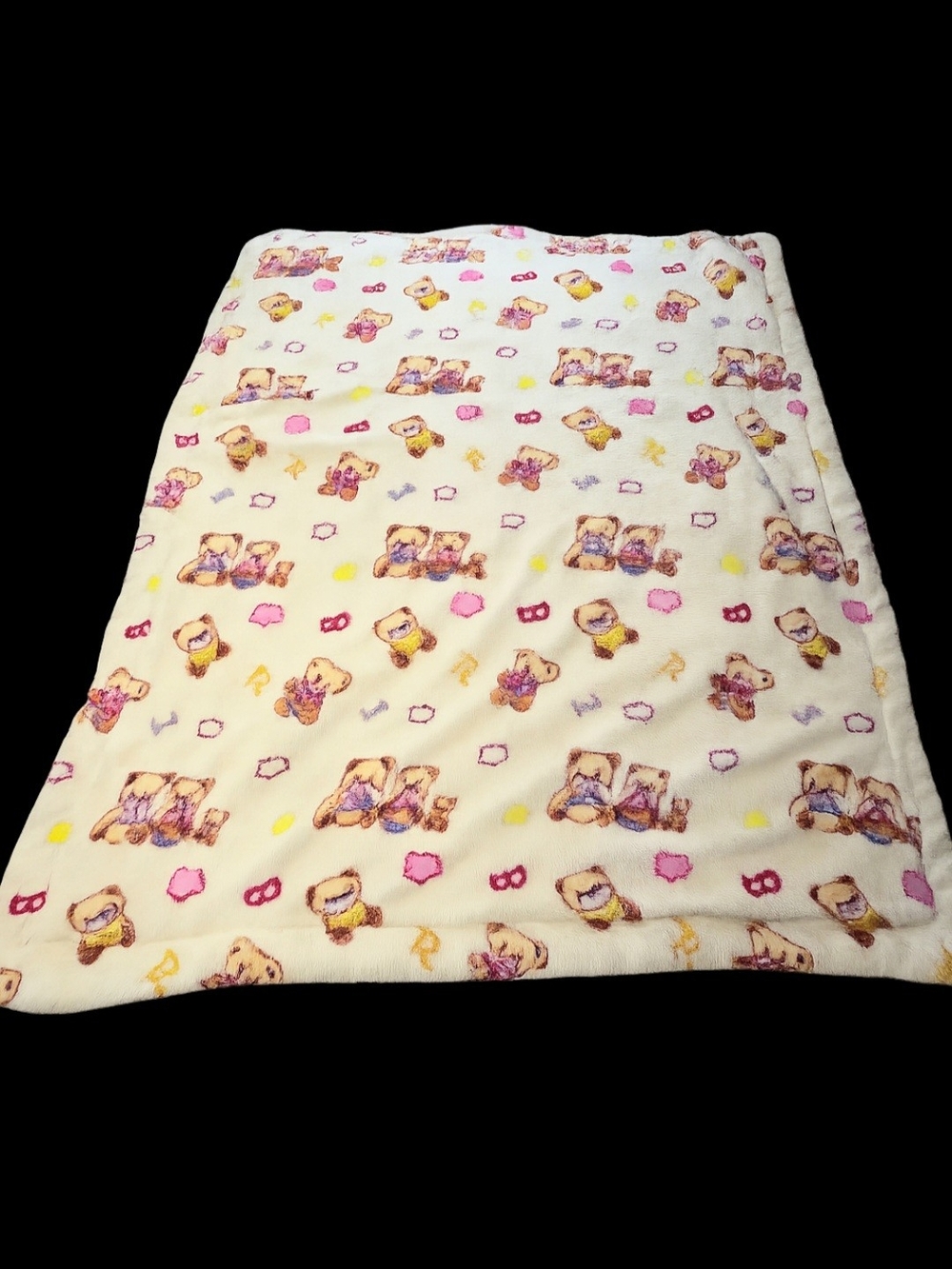 Soft Plush Teddy Bear Baby Blanket Cream Pink 39x49 Polyester Security Lovey